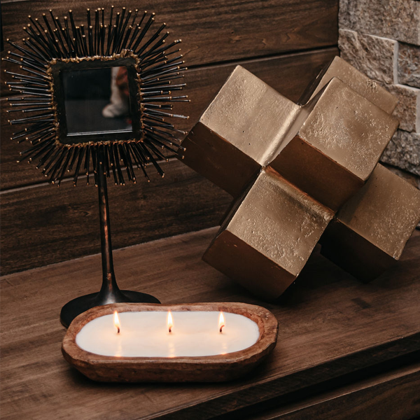 3-Wick Hand Carved Dough Bowl