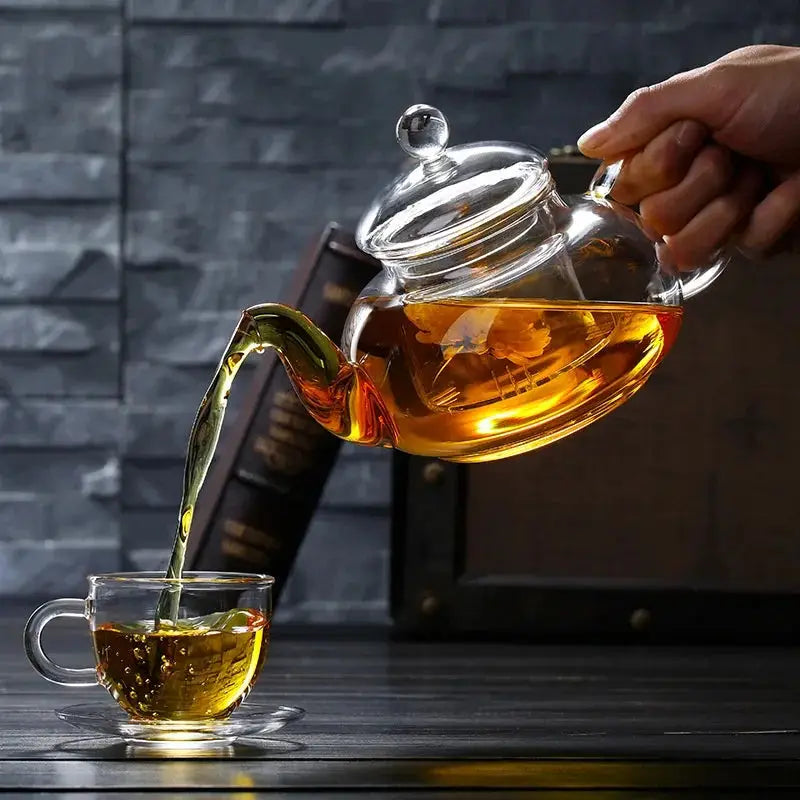 High Borosilicate Glass Flower Teapot Set: Heat-Resistant, Filterable, 400ml/1000ml"-1
