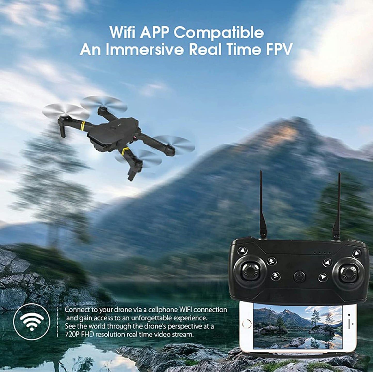 4K HD Dual Camera RC FPV WiFi Portable Wide Angle